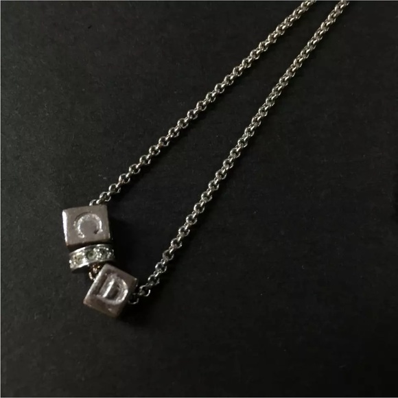 Christian Dior Cube CD Logo Rhinestone Silver Tone Pendant Necklace - Picture 4 of 9